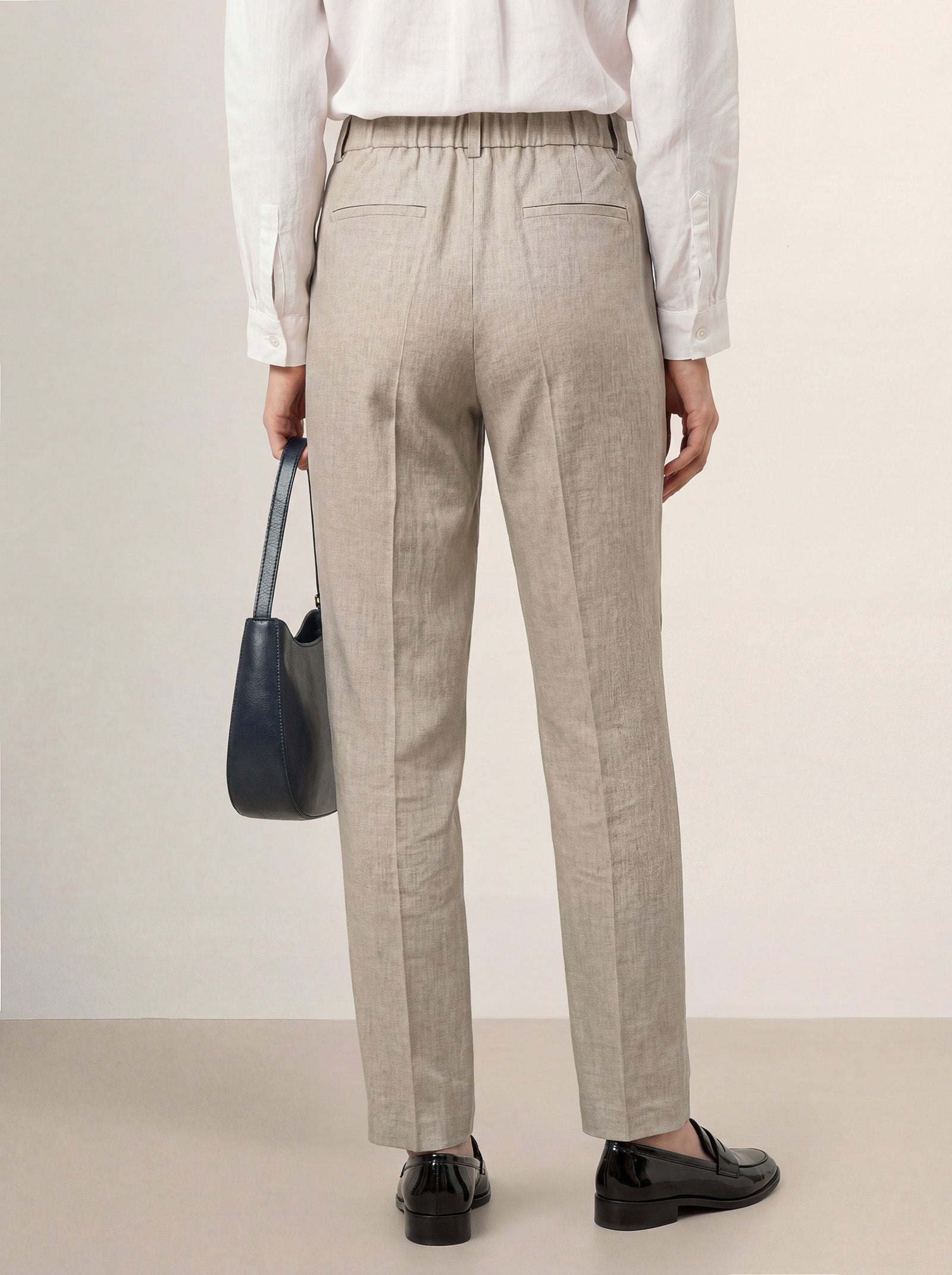 Linen Tailored Straight Full Length Pants LANDON by LINTICO
