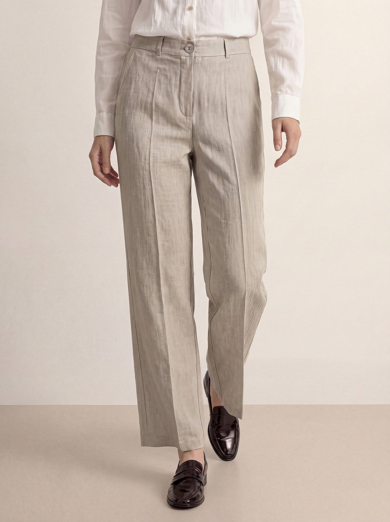 Linen Tailored Wide Leg Full Length Pants LEIGHTON by LINTICO