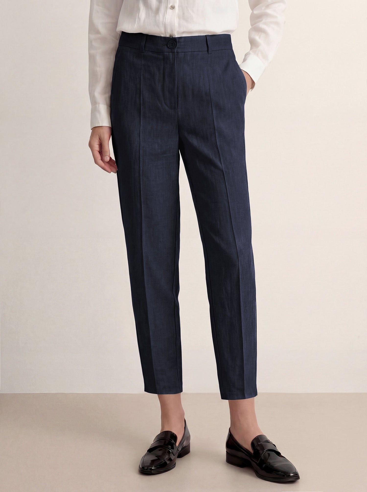 Linen Tailored Straight Cropped Pants LOGAN by LINTICO
