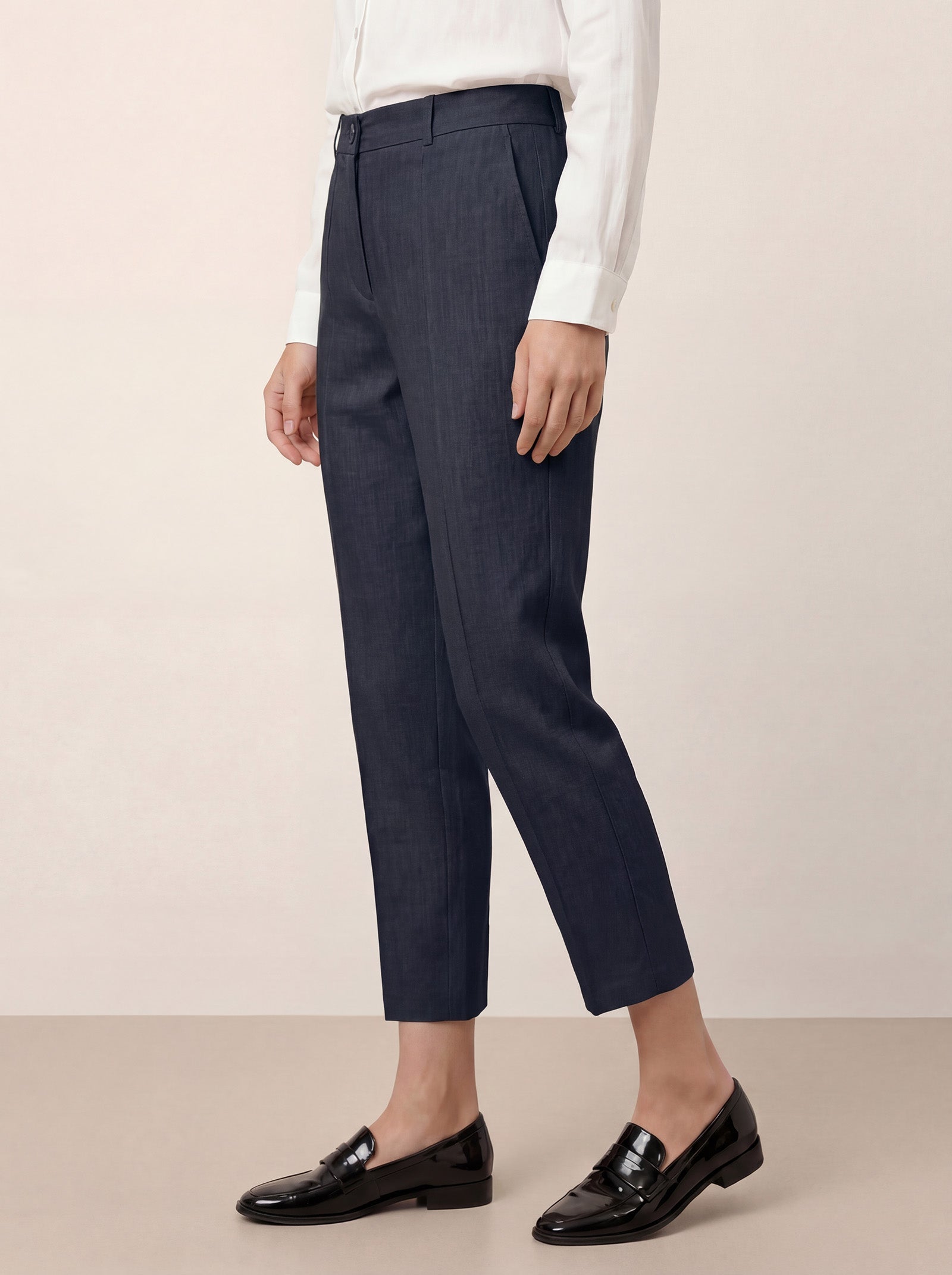 Linen Tailored Straight Cropped Pants LOGAN by LINTICO