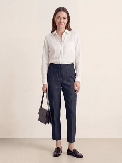 Linen Tailored Straight Cropped Pants LOGAN by LINTICO