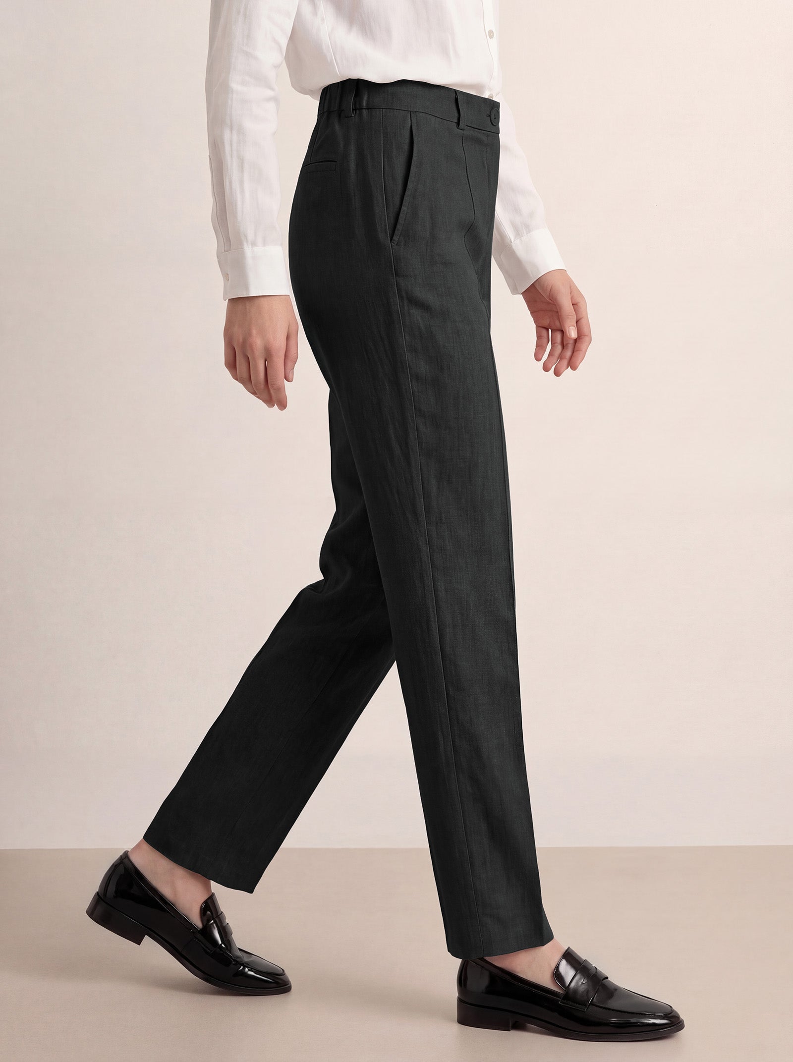 Linen Tailored Straight Full Length Pants LANDON by LINTICO