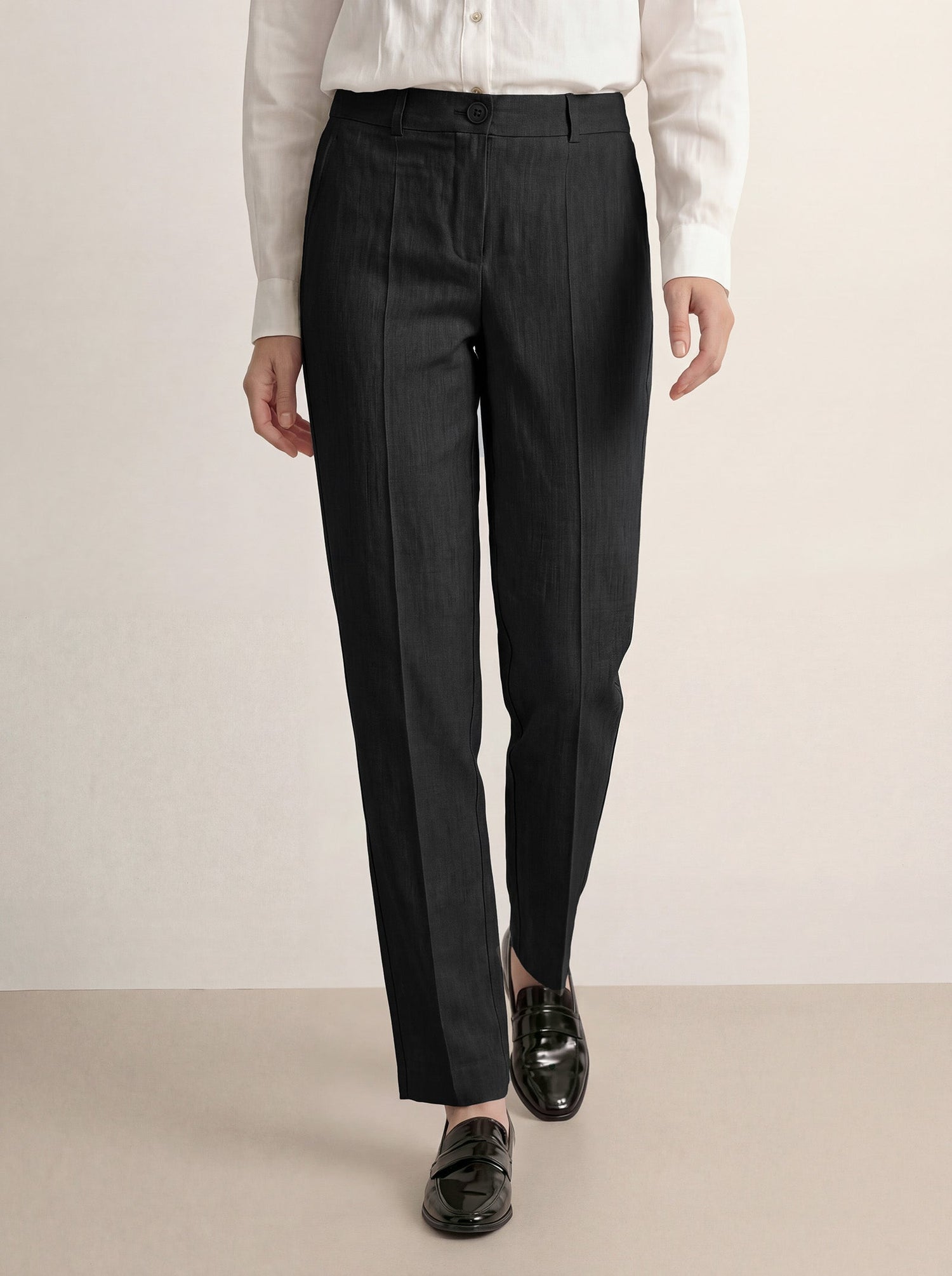 Linen Tailored Straight Full Length Pants LANDON by LINTICO