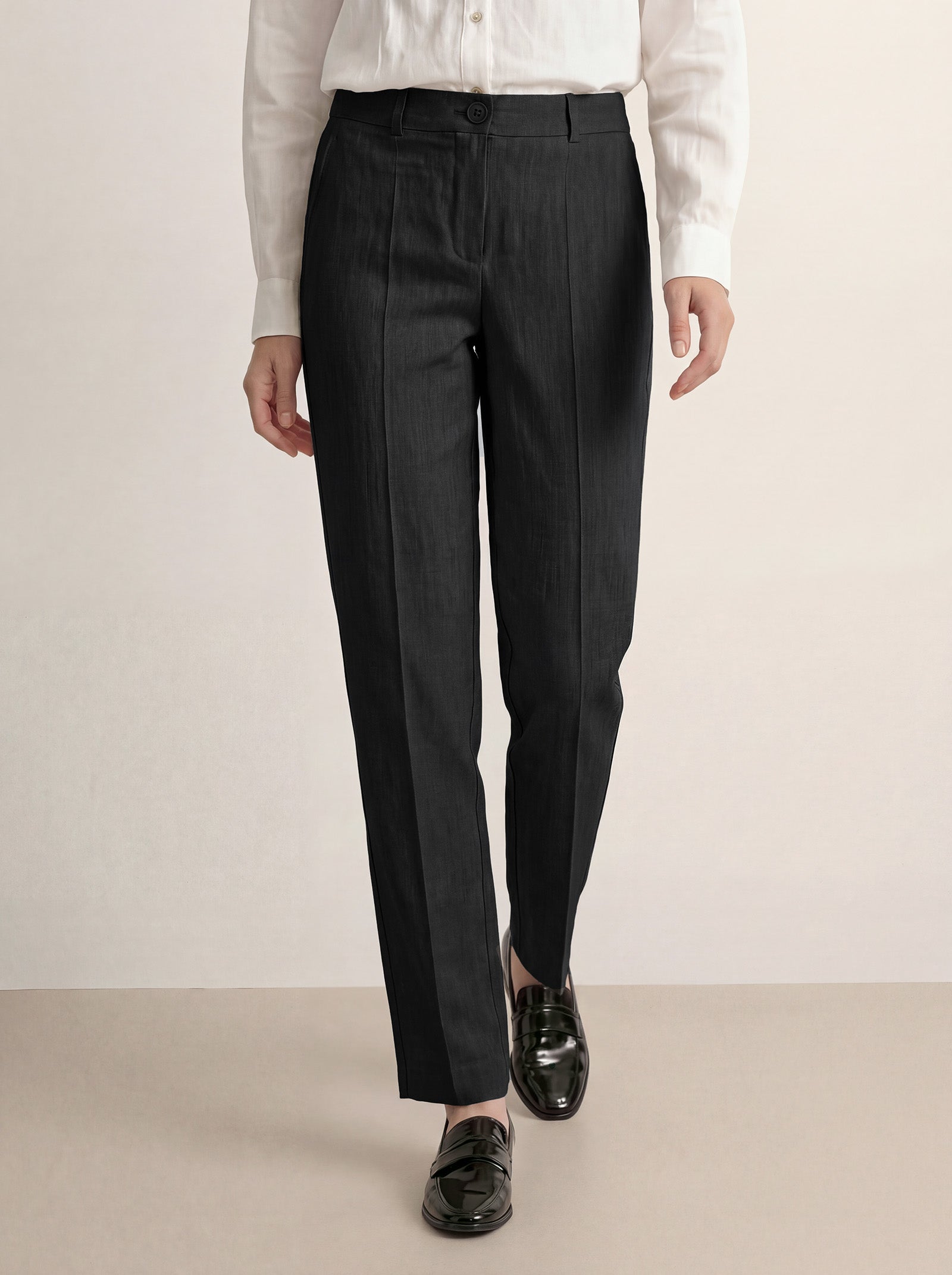 Linen Tailored Straight Full Length Pants LANDON by LINTICO