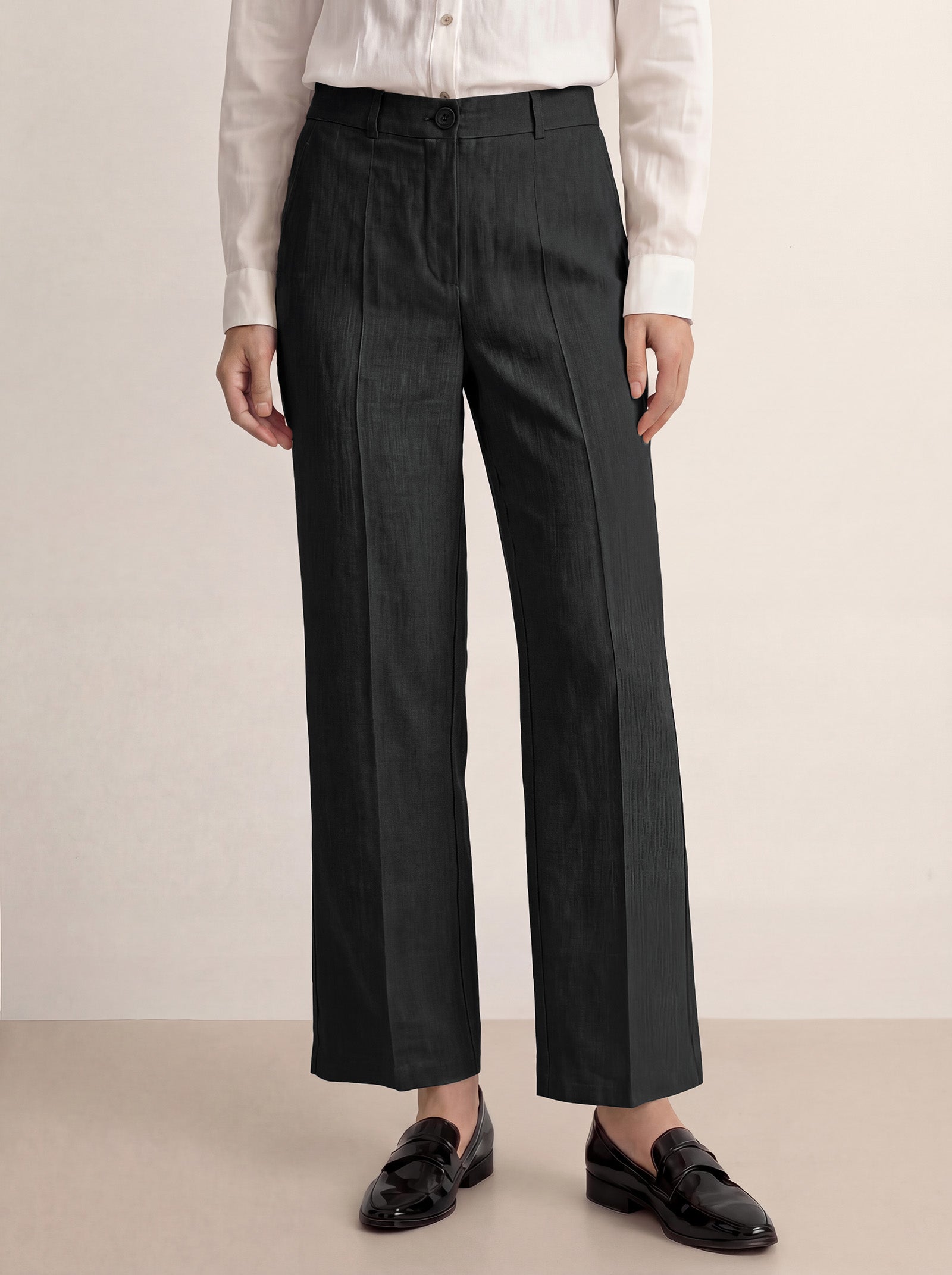 Linen Tailored Wide Leg Full Length Pants LEIGHTON by LINTICO