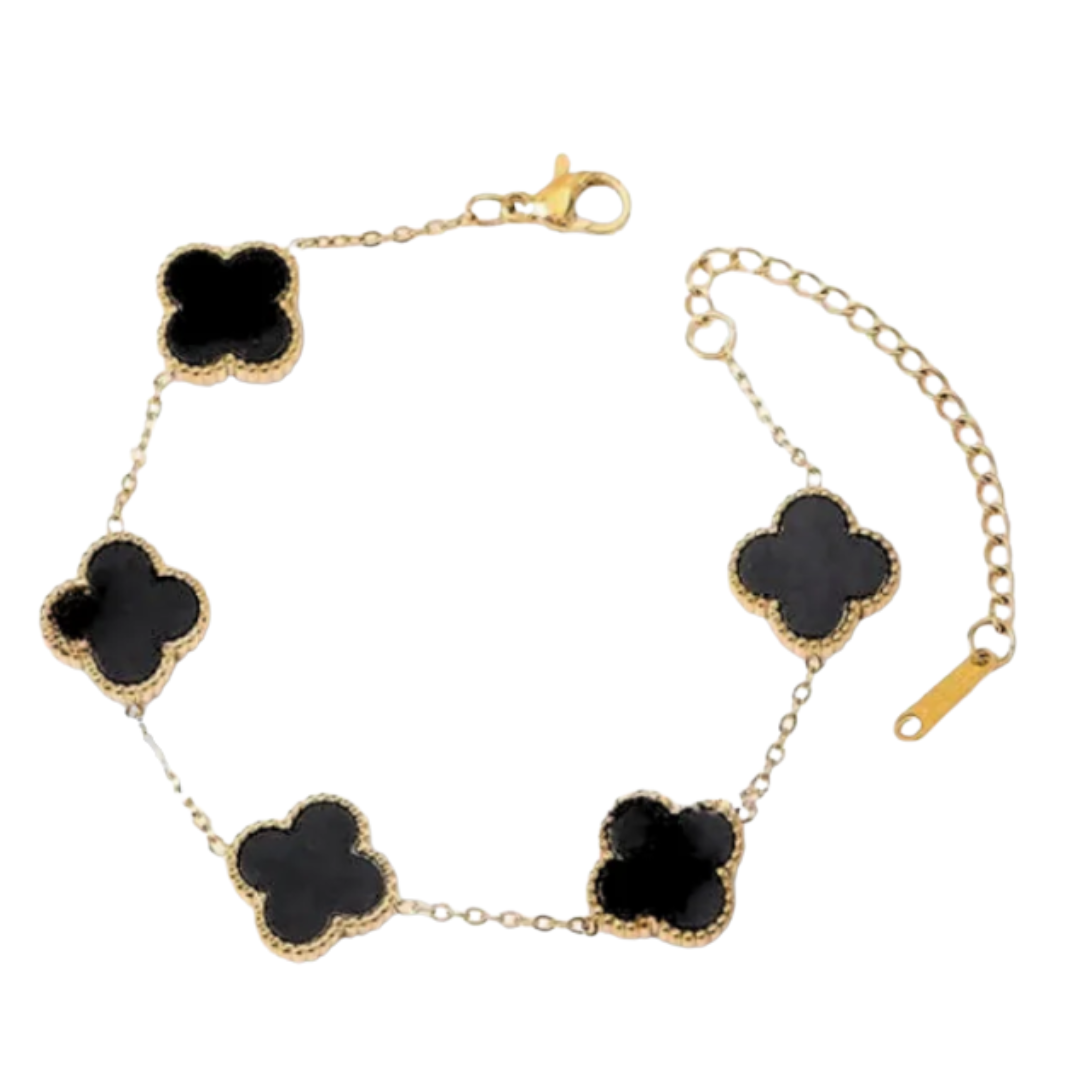 Camila Black Clover Enamel Bracelet with Gold Accents by Farmacias Savia