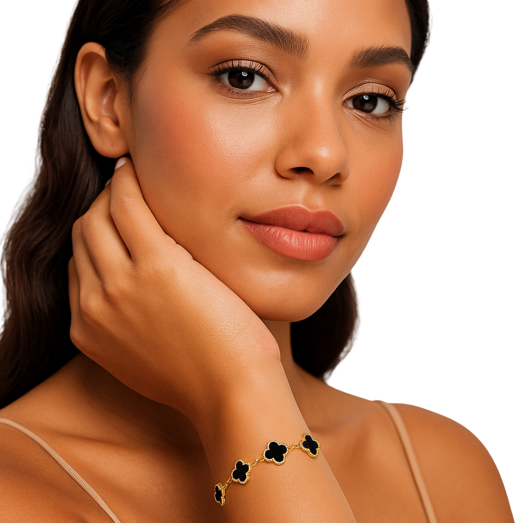 Camila Black Clover Enamel Bracelet with Gold Accents by Farmacias Savia