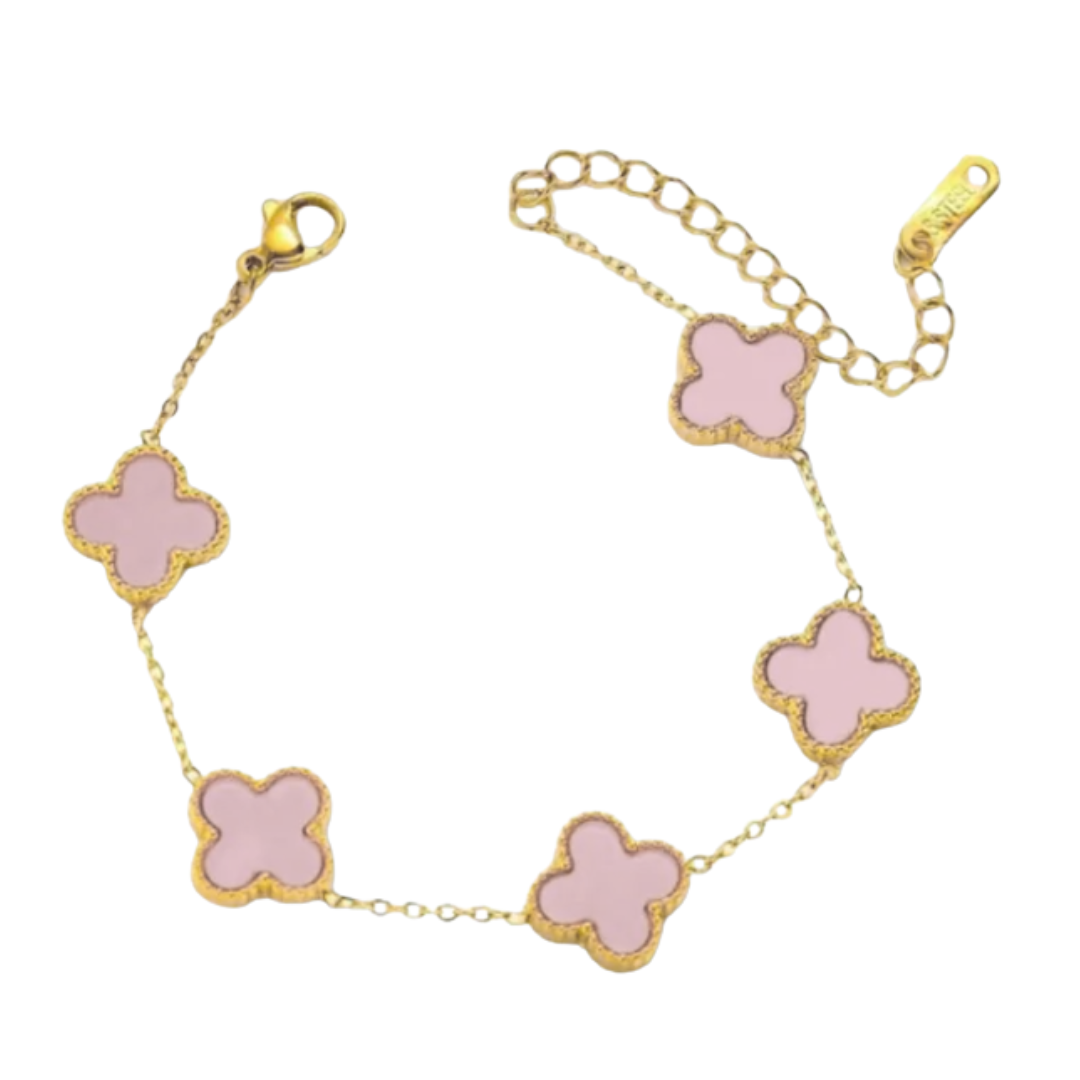 Valentina Pink Clover Enamel Bracelet with Gold Accents by Farmacias Savia