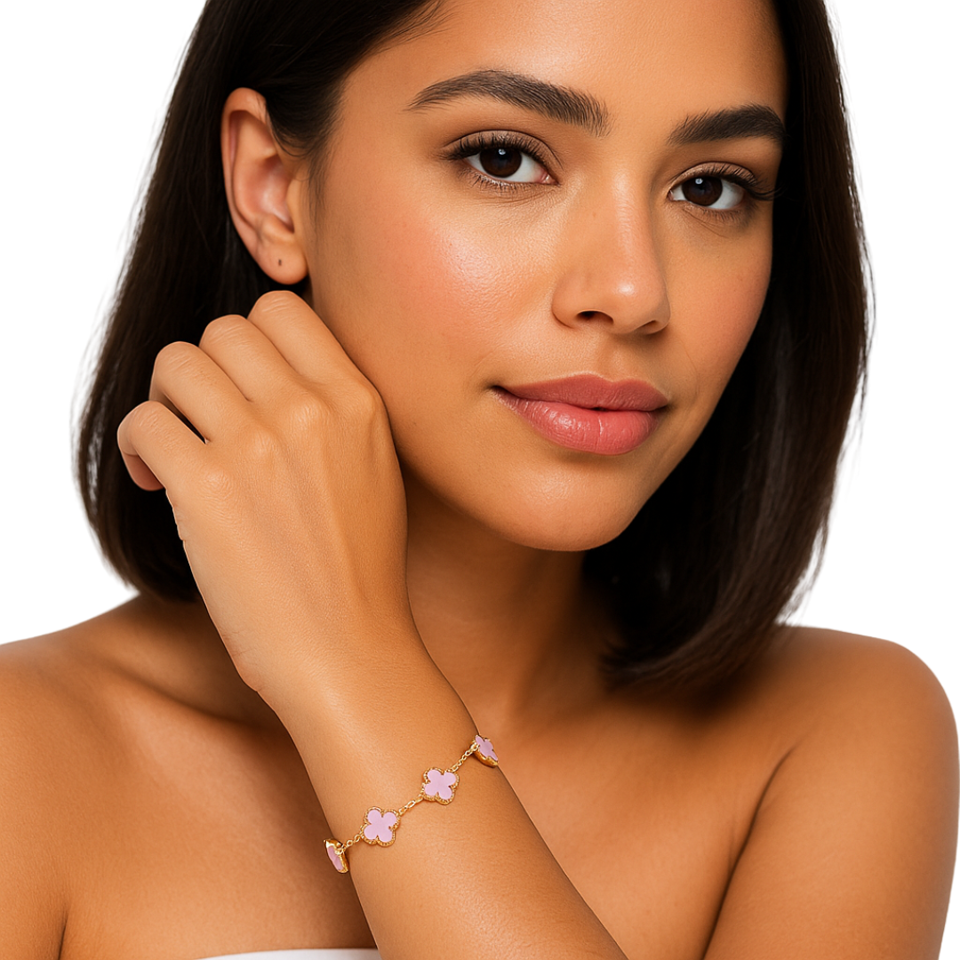 Valentina Pink Clover Enamel Bracelet with Gold Accents by Farmacias Savia