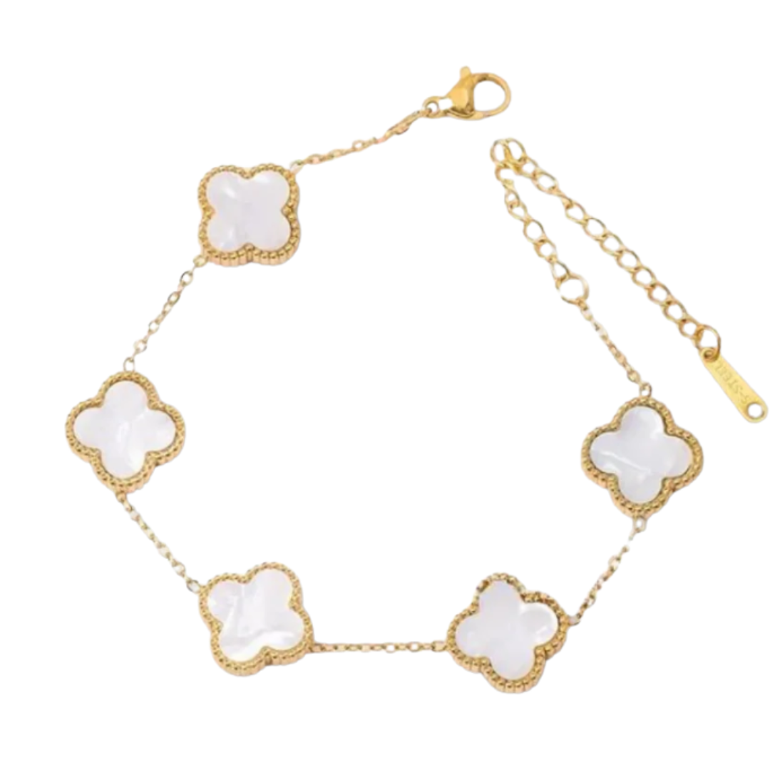 Camila Clover Bracelet – White Mother of Pearl with Gold Finish by Farmacias Savia