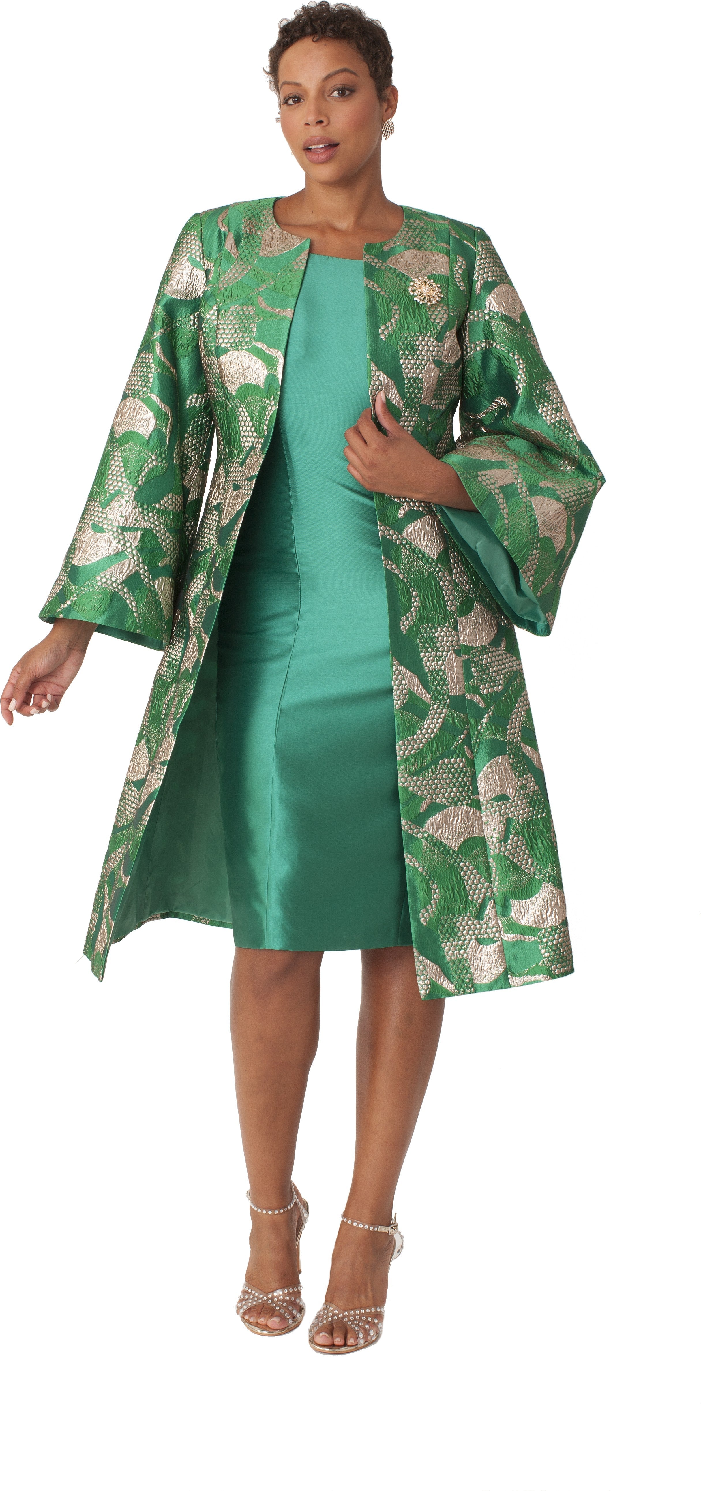 Brocade Jacket Dress &amp; Dress Set with Bell Sleeves- 4852 by Tally Taylor