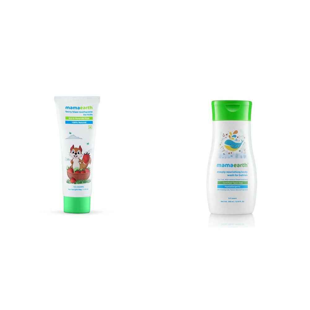 Mamaearth Natural Berry Blast Kids Toothpaste &amp; Deeply Nourishing Wash for Babies