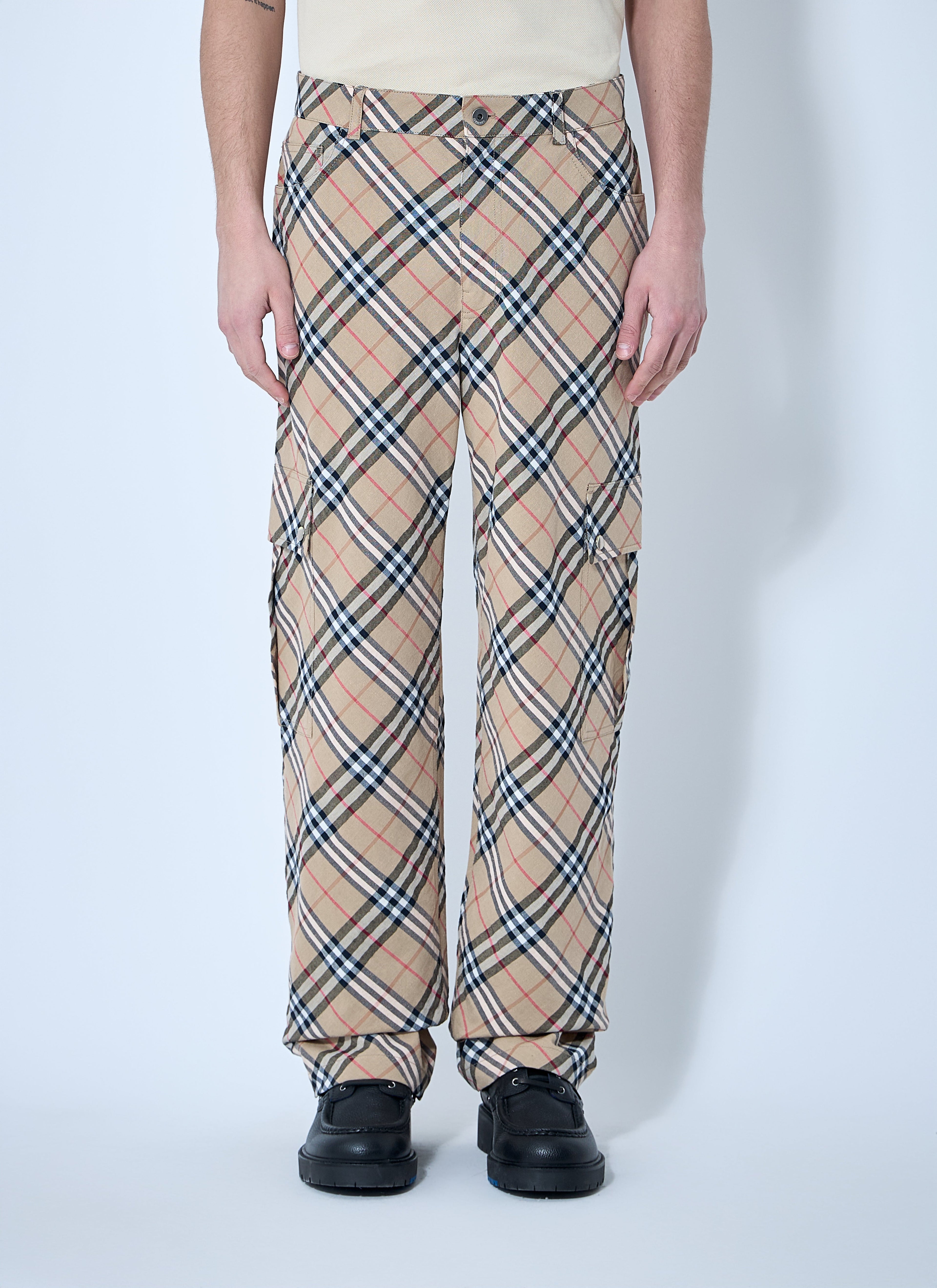 Burberry Men Check Linen-Blend Pants 