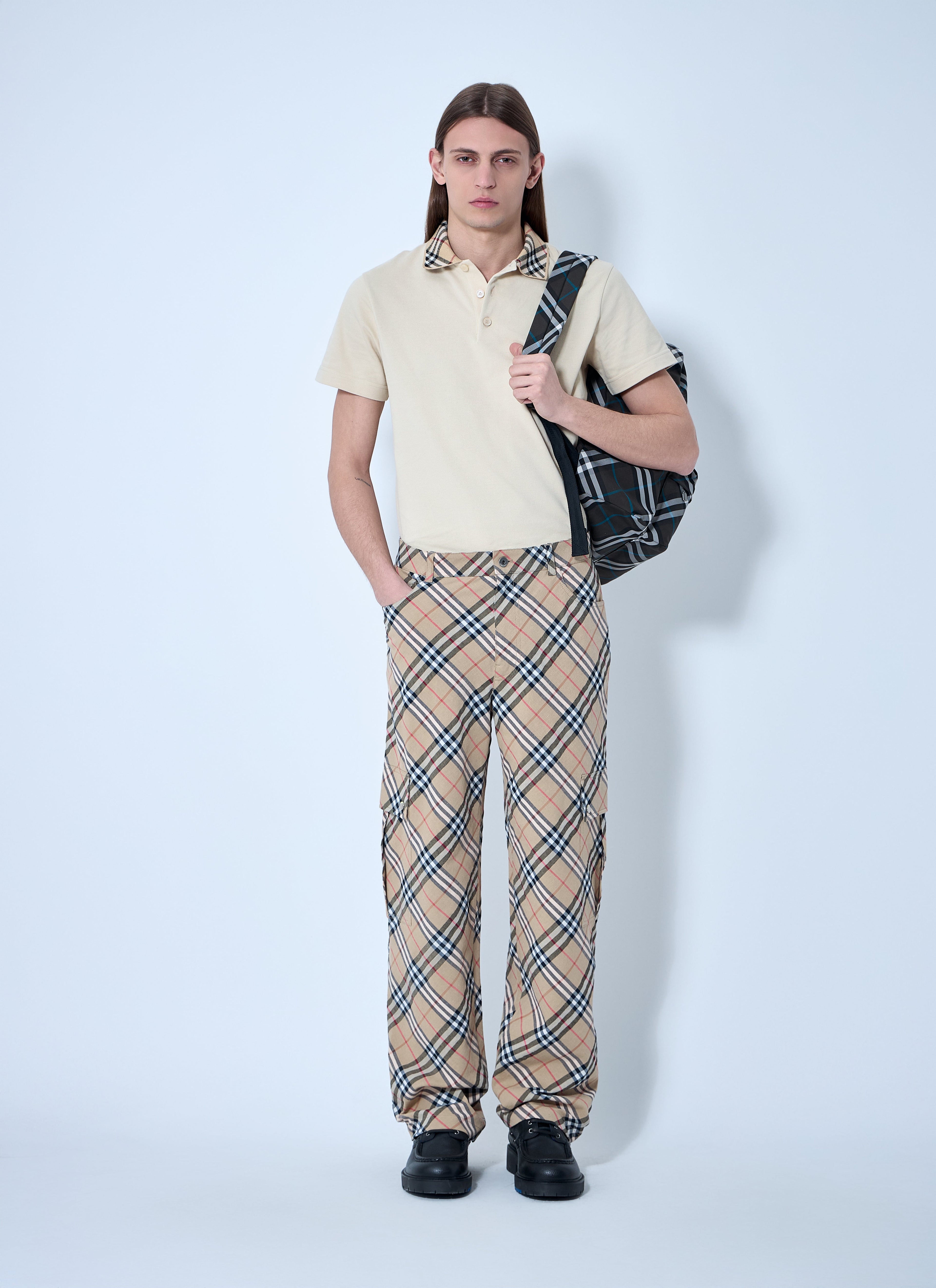Burberry Men Check Linen-Blend Pants by Luosophy
