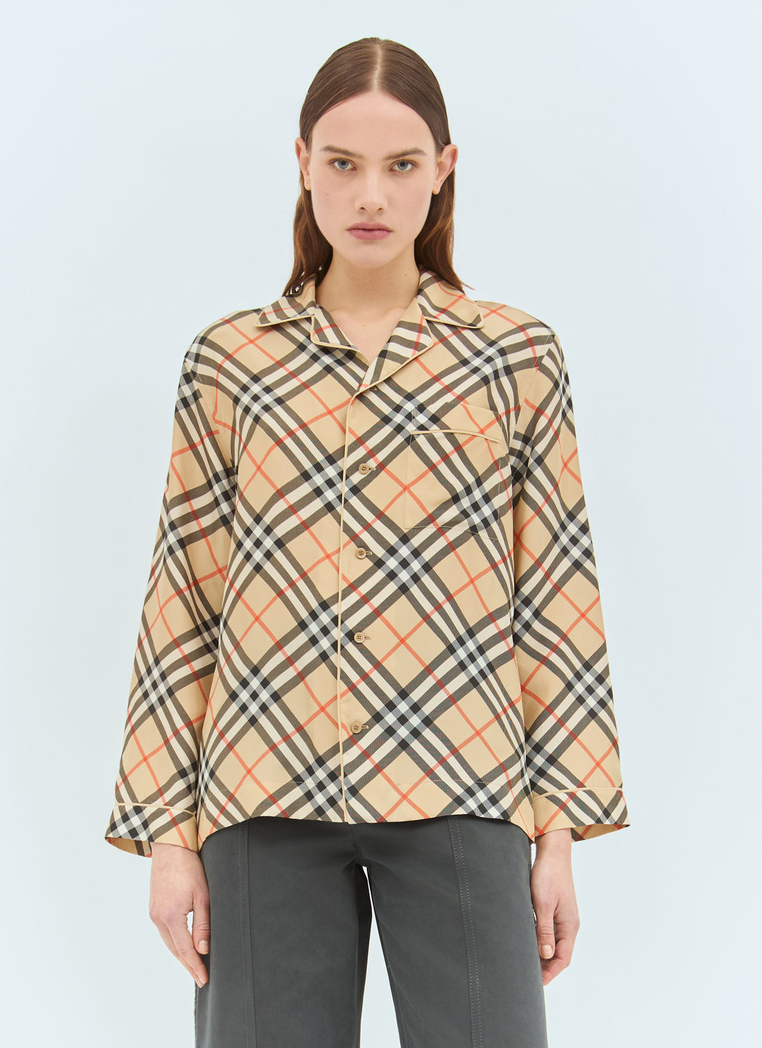 Burberry Women Check Silk Pyjama Shirt by Luosophy
