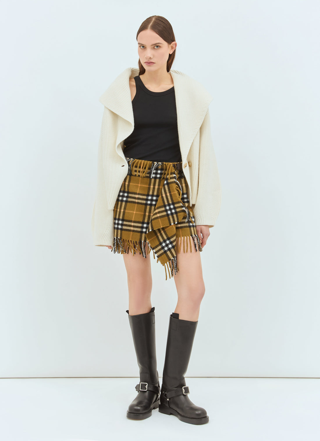 Burberry Women Check Wool And Cashmere Scarf Skirt by Luosophy