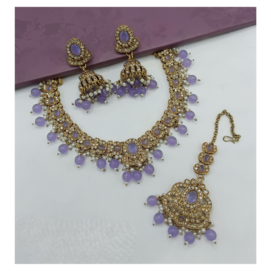 Joban Fashion Lavender Stone Work Necklace Set
