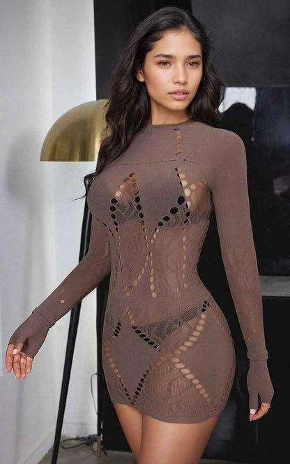 Brown Seamless Geo Net Chemise