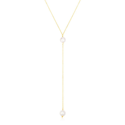 14k Yellow Gold Lariat Necklace with Pearls by Bids.com
