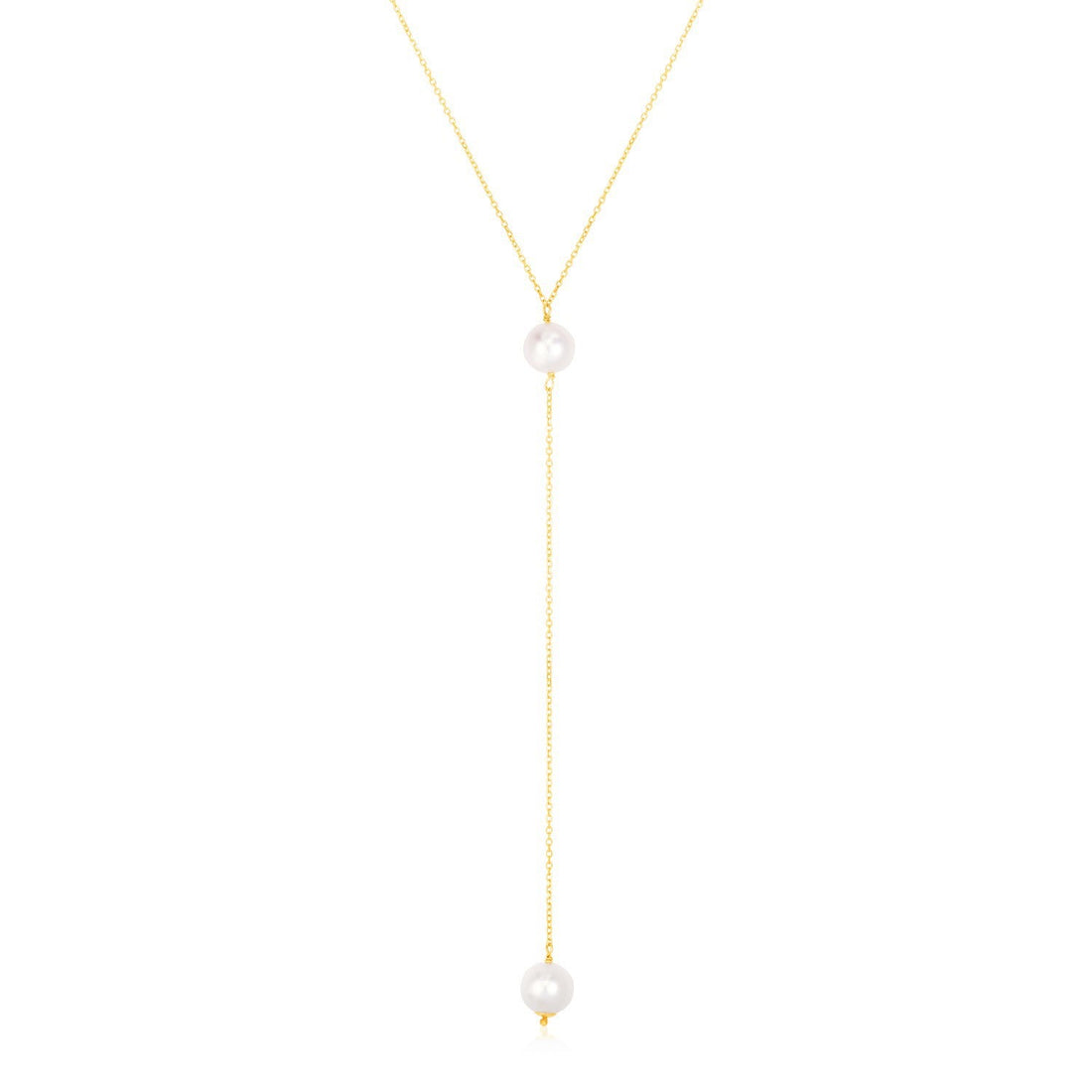 14k Yellow Gold Lariat Necklace with Pearls by Bids.com