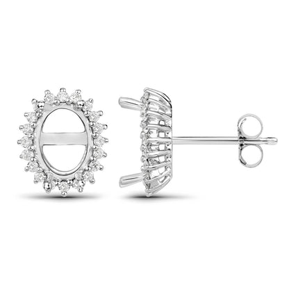0.26 Carat Genuine White Diamond 14K White Gold Semi Mount Earrings - holds 8x6mm Oval Gemstones by Bids.com