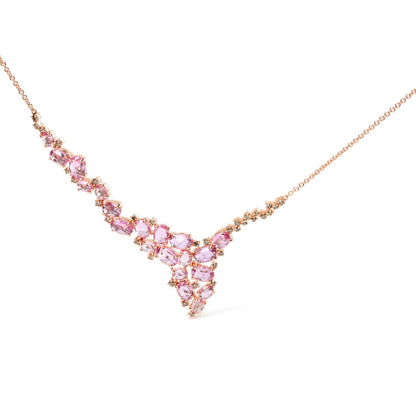 18K Rose Gold 1/2 Cttw Brown Diamond and Multi-Size Oval Pink Sapphire Cluster Cascade Statement Station Necklace (Brown Color, SI1-SI2 Clarity) - Adjustable up to 14" to 16" by Bids.com