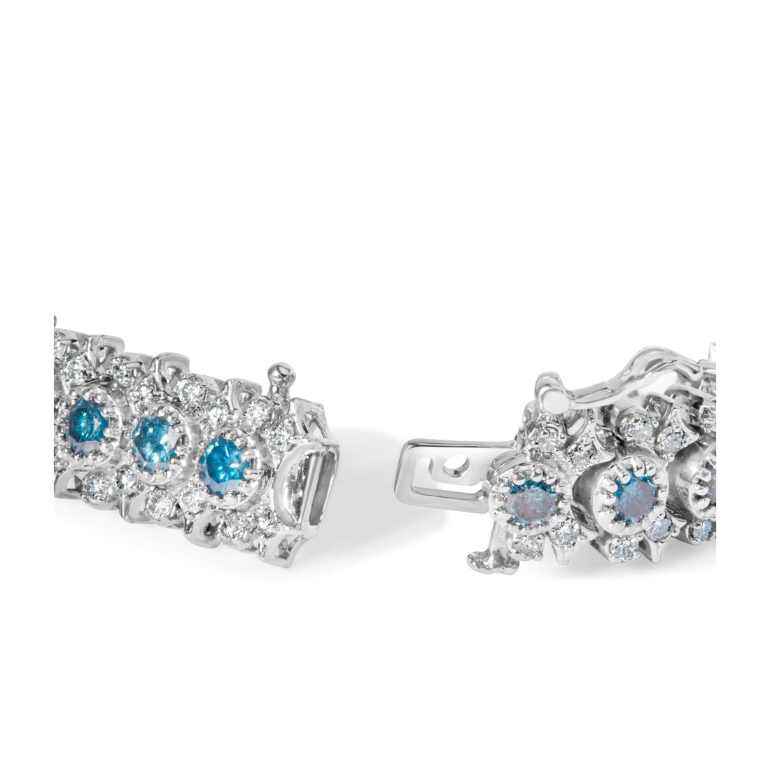 14K White Gold 10.0 Cttw Blue and White Diamond Vintage-Inspired Floral Cluster Link 7" Bracelet (H-I Color, SI2-I1 by Bids.com