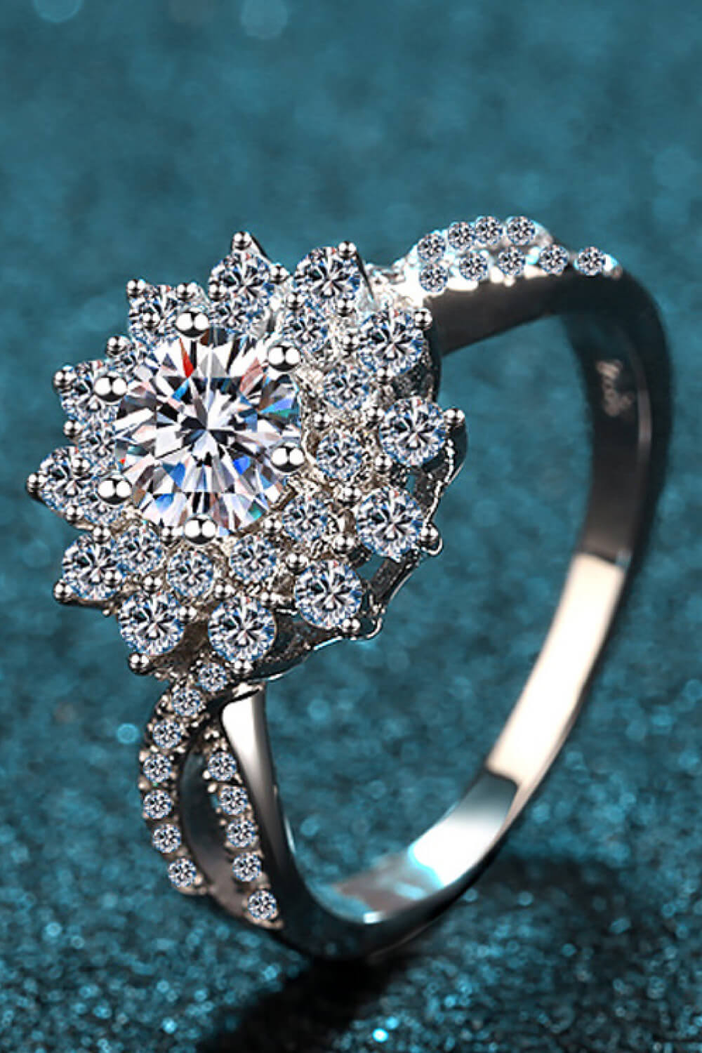 Sparkala™ Flower-Shape Split Shank Ring (Platinum Over Pure Sterling Silver) by Sparkala