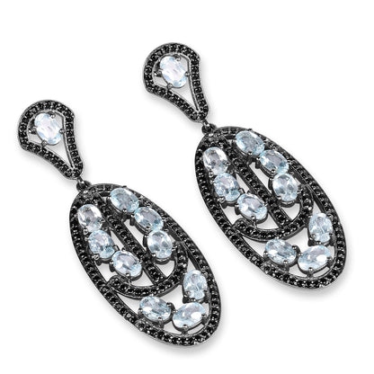 13.80 Carat Genuine Blue Topaz and Black Spinel .925 Sterling Silver Earrings by Bids.com