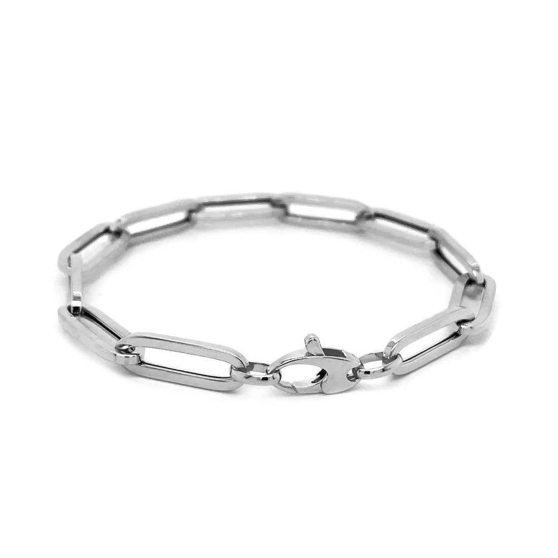 14K White Gold Extra Wide Paperclip Chain Bracelet by Bids.com