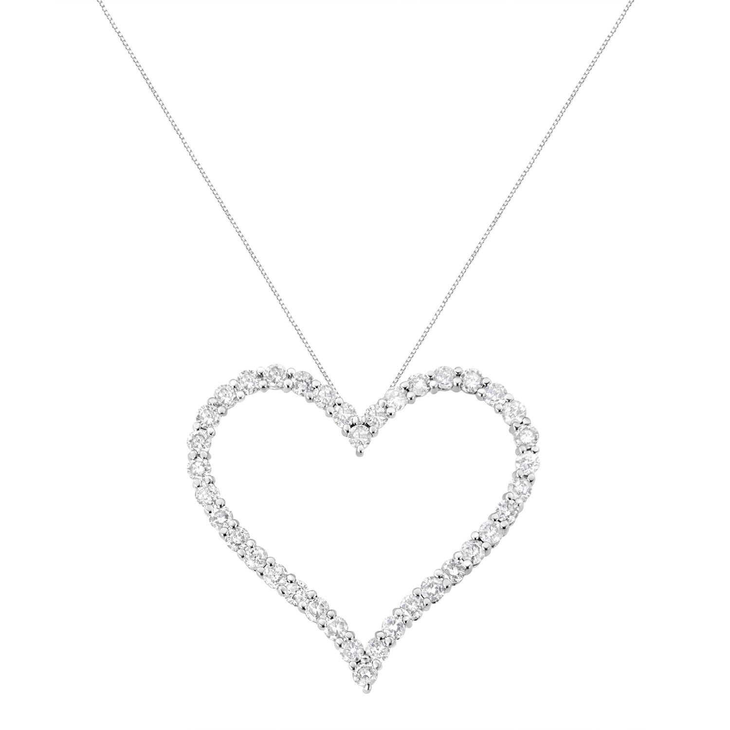 .925 Sterling Silver 3.0 cttw Round-Cut Diamond Open Heart Pendant Necklace (I-J Color, I2-I3 Clarity) - 18" by Bids.com