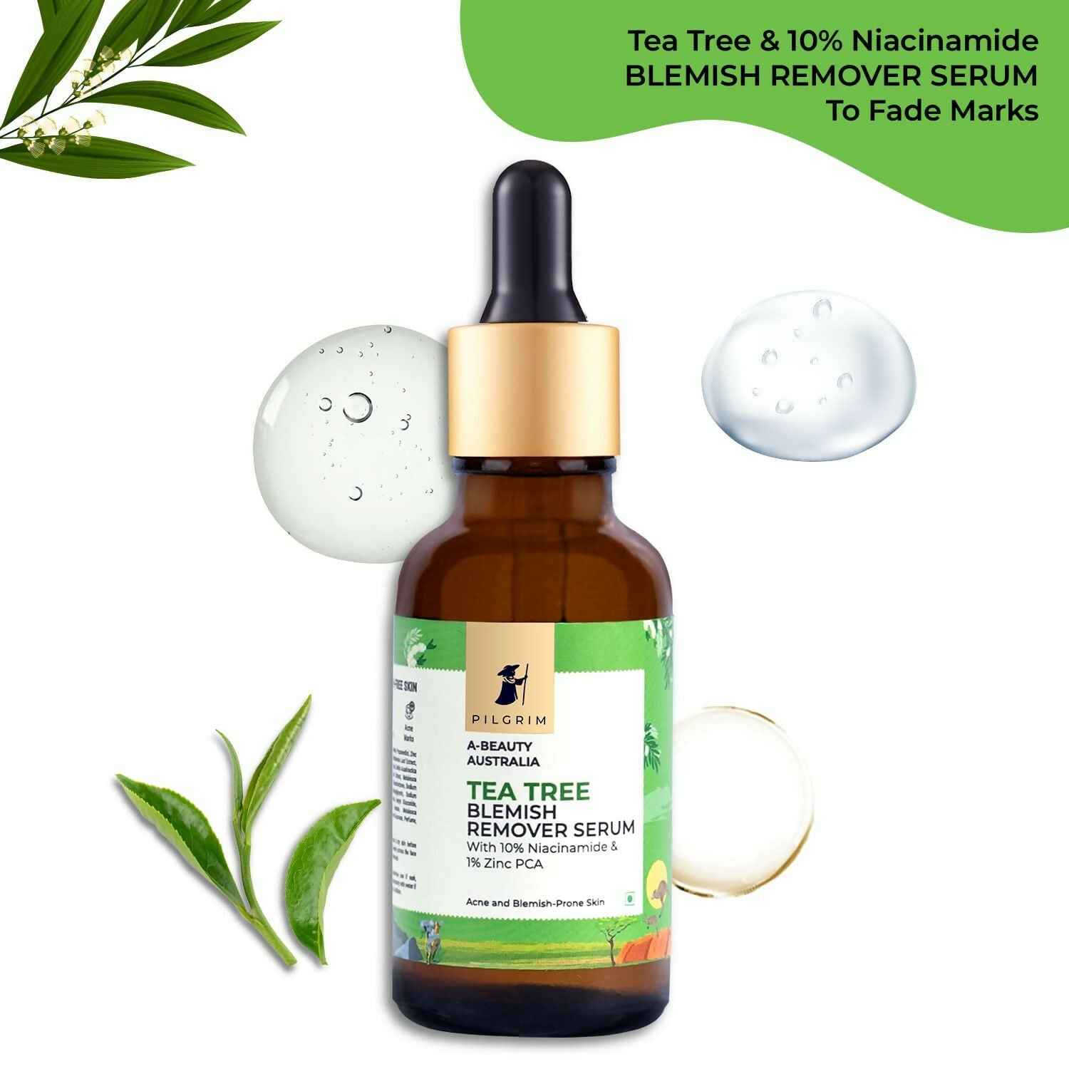 Pilgrim Tea Tree &amp; 10% Niacinamide Blemish-Remover Serum with Zinc PCA For Acne Prone Skin