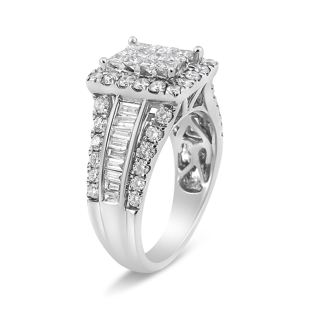 14K White Gold 2.00 Cttw Composite Head with Halo and Side Stones Diamond Ring (H-I Color, SI1-SI2 Clarity) - Ring Size 7 by Bids.com