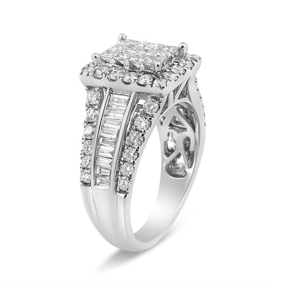 14K White Gold 2.00 Cttw Composite Head with Halo and Side Stones Diamond Ring (H-I Color, SI1-SI2 Clarity) - Ring Size 7 by Bids.com