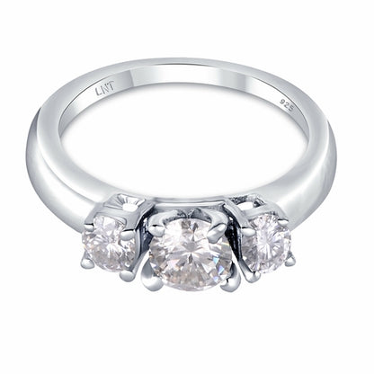 White Moissanite 3-Stone Ring Sterling Silver - Lab Grown Diamond Alternative Engagement Ring