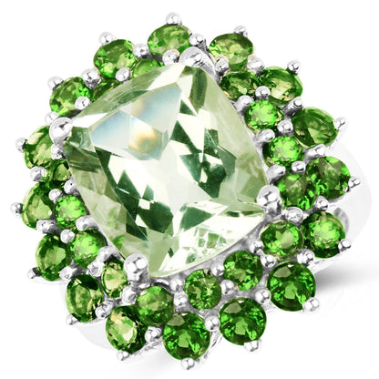 9.89 Carat Genuine Green Amethyst and Chrome Diopside .925 Sterling Silver Ring  DestGlow