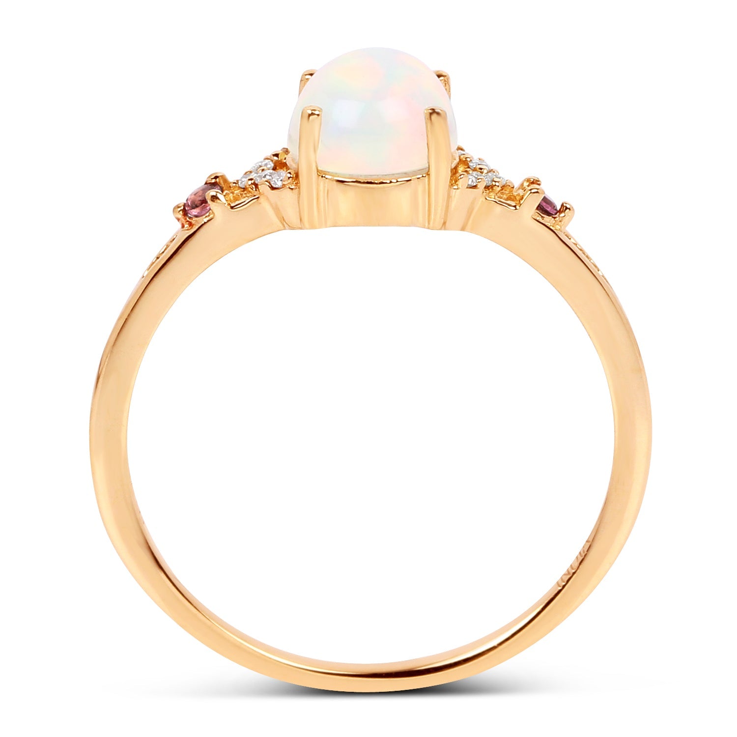 0.57 Carat Genuine Opal Ethiopian, Pink Tourmaline &amp; White Diamond 14K Yellow Gold Ring by Bids.com