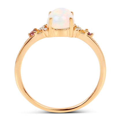 0.57 Carat Genuine Opal Ethiopian, Pink Tourmaline &amp; White Diamond 14K Yellow Gold Ring by Bids.com