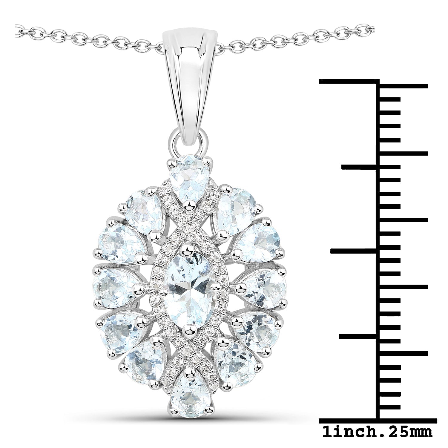 1.89 Carat Genuine Aquamarine and White Topaz .925 Sterling Silver Pendant by Bids.com