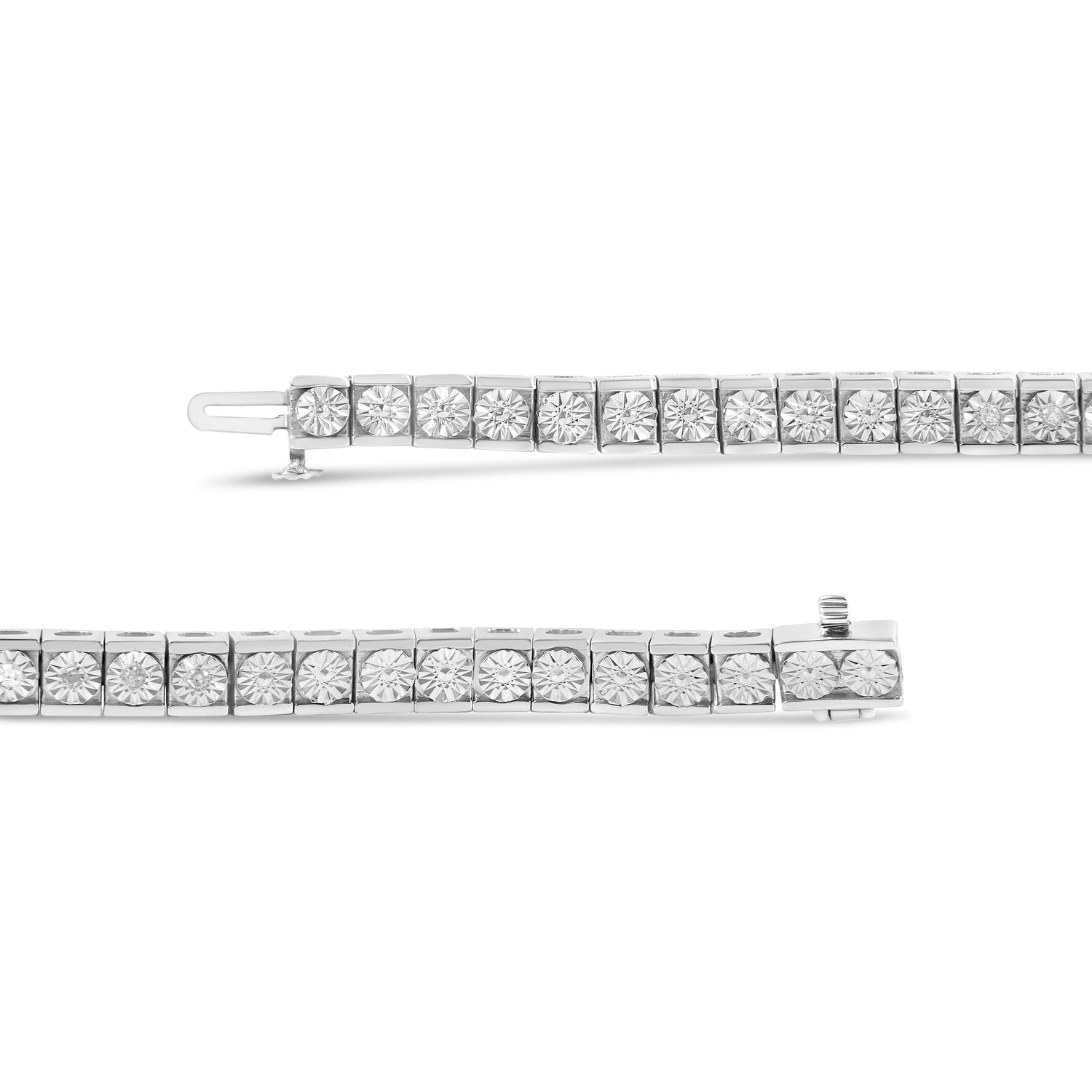 .925 Sterling Silver 1/4 Cttw Miracle Set Diamond and Bead Link 7.25" Tennis Bracelet (I-J Color, I2-I3 Clarity) by Bids.com