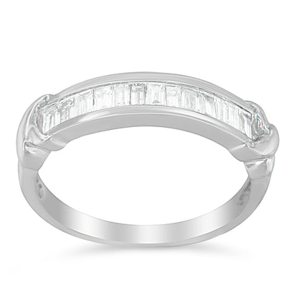 .925 Sterling Silver 1/2 Cttw Baguette Cut Diamond Channel Set X-Station Wedding Ring (H-I Color, I1-I2 Clarity) - Size 6-1/2 by Bids.com