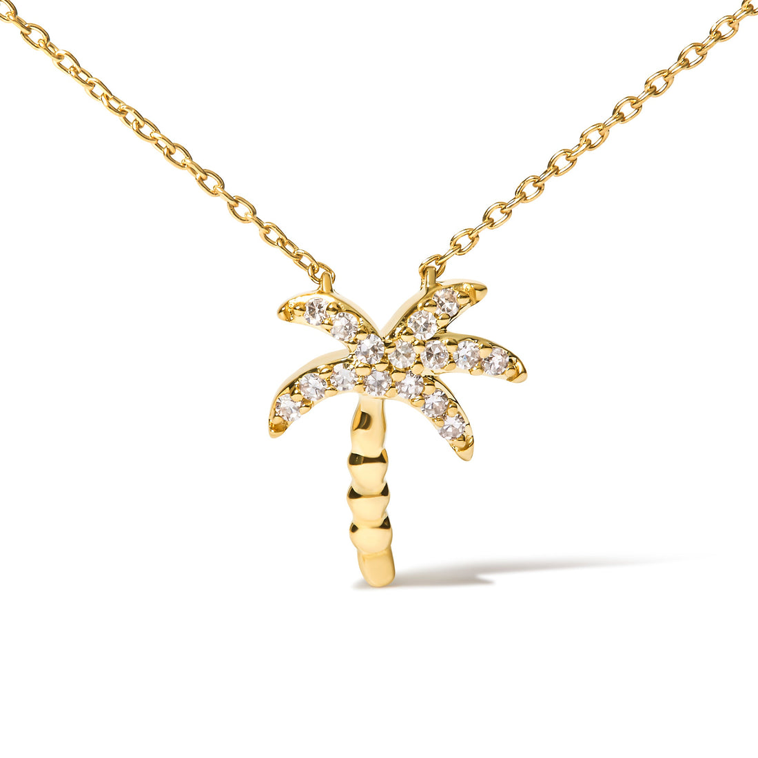 10K Yellow Gold 1/10 Cttw Round Diamond Palm Tree 18" Inch Pendant Necklace (H-I Color, I1-I2 Clarity) by Bids.com