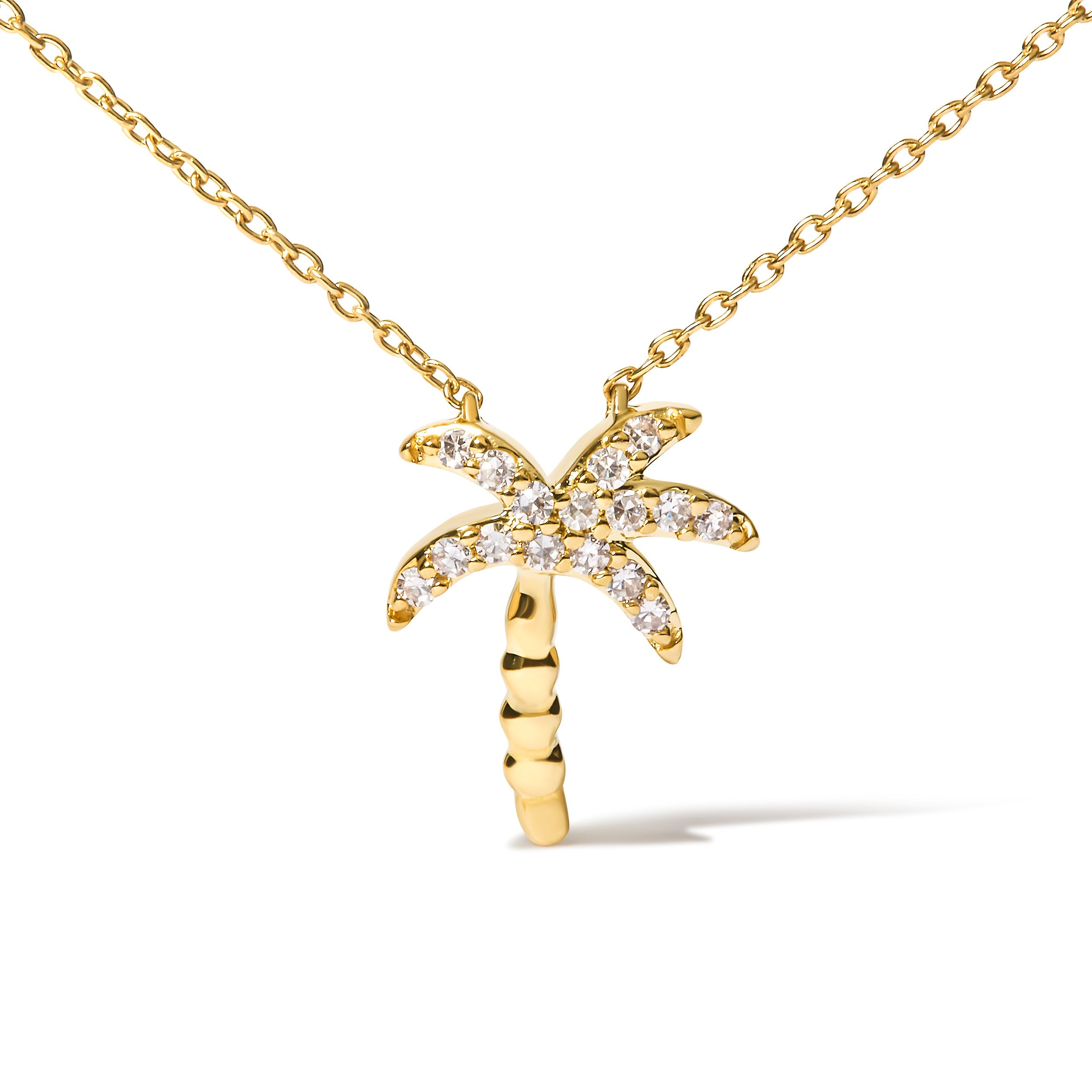 10K Yellow Gold 1/10 Cttw Round Diamond Palm Tree 18" Inch Pendant Necklace (H-I Color, I1-I2 Clarity) by Bids.com