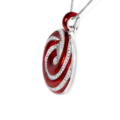 .925 Sterling Silver Red Enamel and 1/2 Diamond Endless Swirl Medallion 18" Pendant Necklace (F-G Color, VS1-VS2 Clarity) by Bids.com