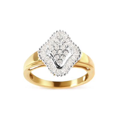 10K Yellow Gold 1/2 Cttw Round And Baguette-cut Diamond Rhombus Head and Halo Ring (I-J Color, I1-I2 Clarity) - Ring Size 7 by Bids.com