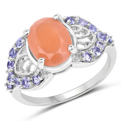 3.06 Carat Genuine Peach Moonstone and Tanzanite .925 Sterling Silver Ring by Bids.com