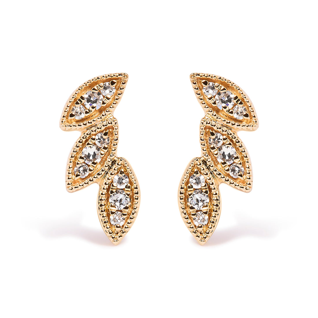 10K Yellow Gold 1/10 Cttw Diamond Triple Leaf Stud Earring (H-I Color, I1-I2 Clarity) by Bids.com