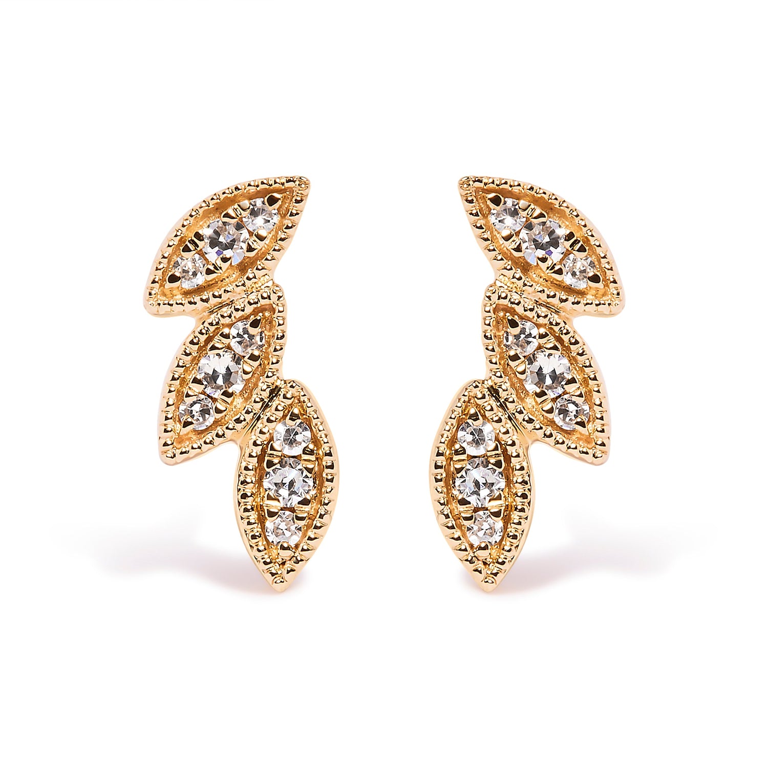10K Yellow Gold 1/10 Cttw Diamond Triple Leaf Stud Earring (H-I Color, I1-I2 Clarity) by Bids.com