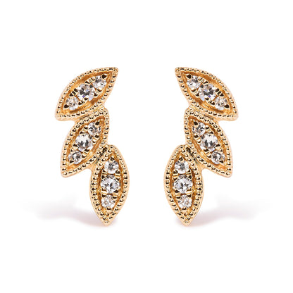 10K Yellow Gold 1/10 Cttw Diamond Triple Leaf Stud Earring (H-I Color, I1-I2 Clarity) by Bids.com