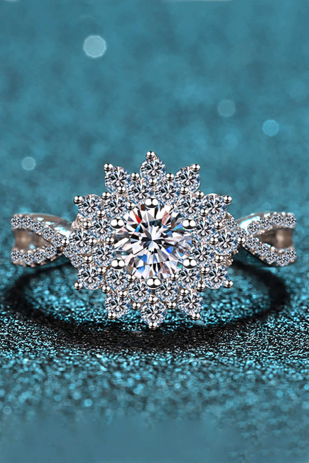 Sparkala™ Flower-Shape Split Shank Ring (Platinum Over Pure Sterling Silver) by Sparkala